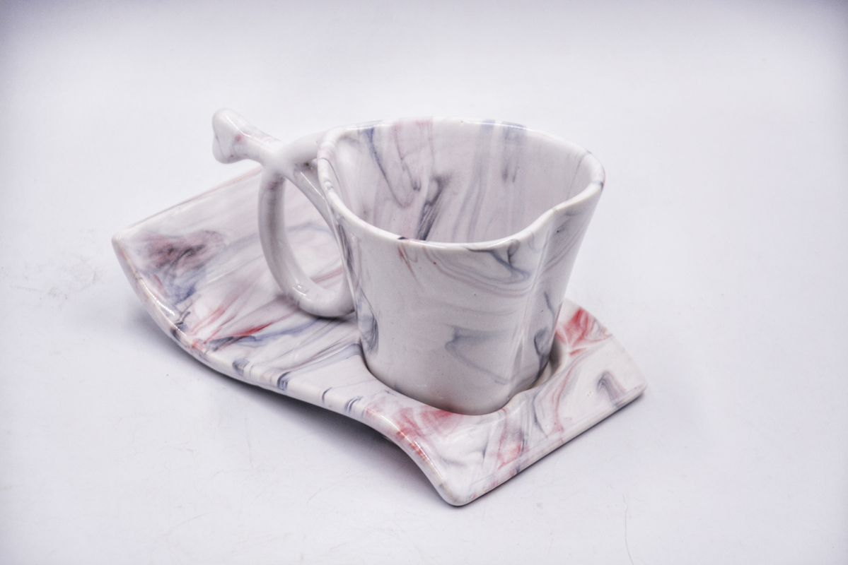 White Flare Handmade Studio Ceramic Tea Cup with Saucer 