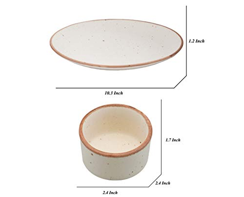 Freakway Floral Ceramic Handmade Set of 4 Pieces (2 Dinner Plates 10" Diameter with 2 Chutnery Bowls) Serving Dip/Bowl-Set of 4 Pieces (Dishwasher & Microwave Safe)